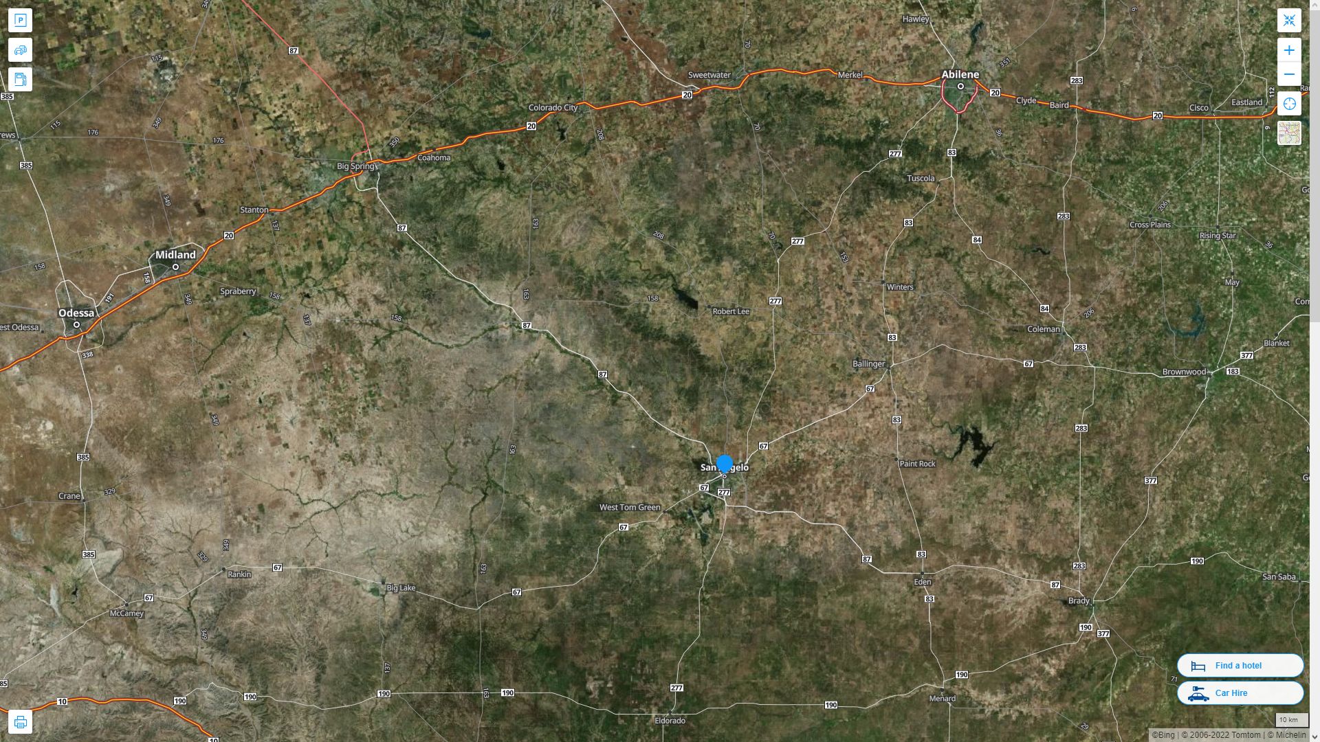 San Angelo Texas Highway and Road Map with Satellite View